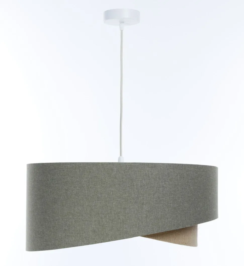 Pendelleuchte E27 Stoffschirm Ø 50 cm Grün Beige verstellbar