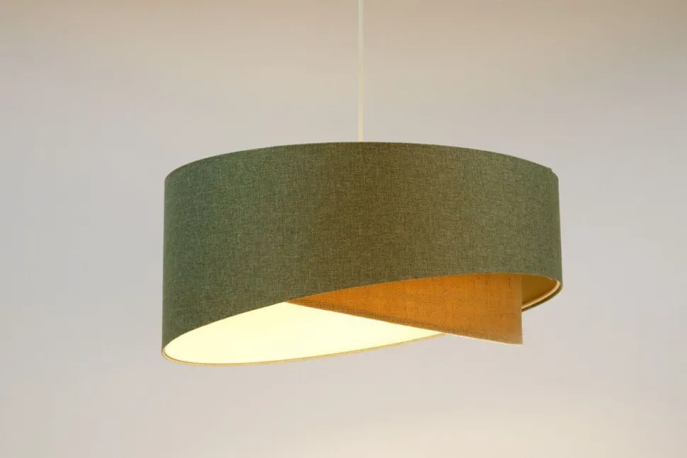 Pendelleuchte E27 Stoffschirm Ø 50 cm Grün Beige verstellbar