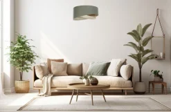 Pendelleuchte E27 Stoffschirm Ø 50 cm Grün Beige verstellbar