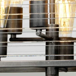 Pendelleuchte eckig Metall Glas E27 B: 49,3 cm Gunmetal Grau