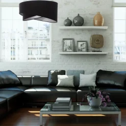 Pendelleuchte Esstisch Schwarz Silber Stoff Ø50cm