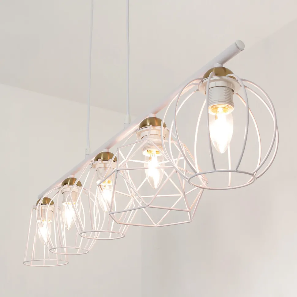 Pendelleuchte Esstisch Weiß Drahtgestell Schirm