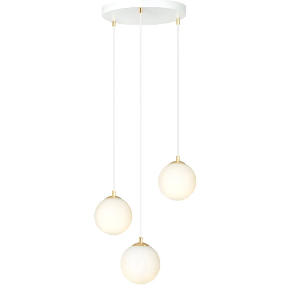 Pendelleuchte 3-flammig Ø 40 cm Weiß Gold Glas