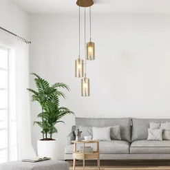 Pendelleuchte 3-flammig E14 D: 26 cm Glas Metall Modern