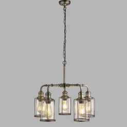 Pendelleuchte 5-flammig E27 Glas Metall Vintage LOGAN