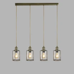 Pendelleuchte 4-flammig E27 Glas Metall Vintage LOGAN