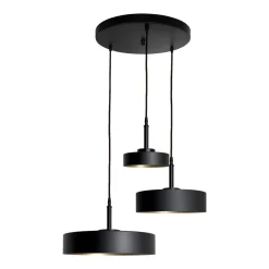 Pendelleuchte 3-flammig E27 in Schwarz matt Gold Retro