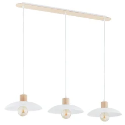 Pendelleuchte 3-flammig E27 L: 90 Weiß Holzoptik Metall