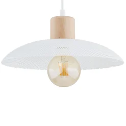 Pendelleuchte 3-flammig E27 L: 90 Weiß Holzoptik Metall