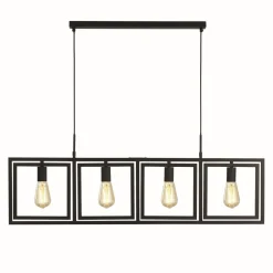 Pendelleuchte 4-flammig E27 Schwarz Metall Retro Design