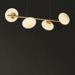 Pendelleuchte 4-flammig G9 in Messing matt Weiß