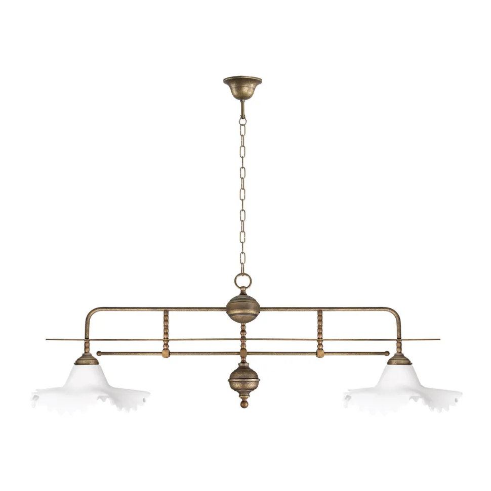 Pendelleuchte 2-flammig in Bronze Antik Weiß E27 Messing Glas
