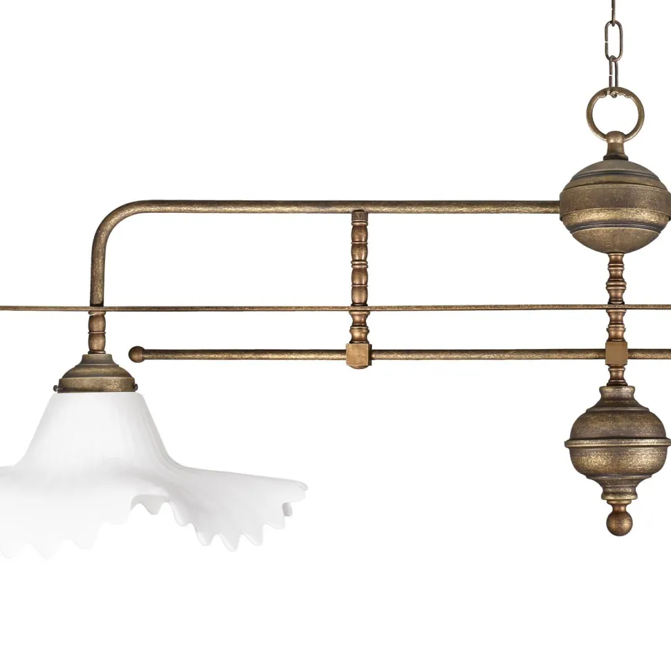 Pendelleuchte 2-flammig in Bronze Antik Weiß E27 Messing Glas