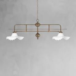 Pendelleuchte 2-flammig in Bronze Antik Weiß E27 Messing Glas