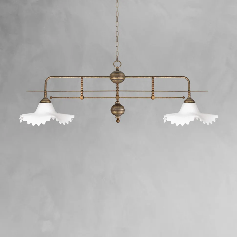 Pendelleuchte 2-flammig in Bronze Antik Weiß E27 Messing Glas