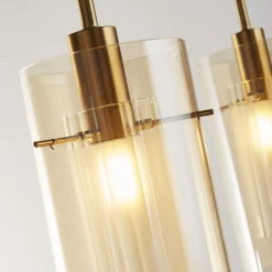 Pendelleuchte 3-flammig in Messing Creme E14 Glas Metall