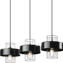 Pendelleuchte 3-flammig Modern Schwarz Chrom E27 Metall