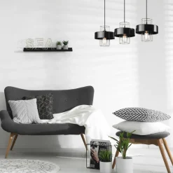 Pendelleuchte 3-flammig Modern Schwarz Chrom E27 Metall