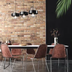 Pendelleuchte 3-flammig Modern Schwarz Chrom E27 Metall