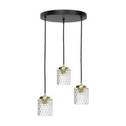 Pendelleuchte 3-flammig verstellbar Messing Eisen Glas Ø 45 cm