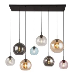 Pendelleuchte Glas B: 151 cm Bunt Kugel Schirme 8x E27