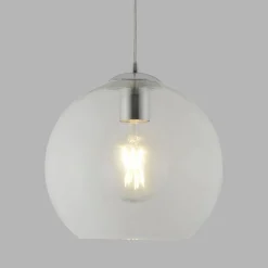 Pendelleuchte Glas Kugel Ø 25 cm Klar Chrom für E27