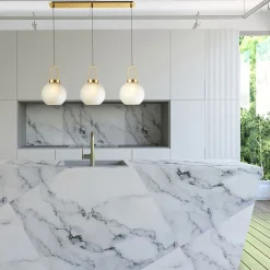 Pendelleuchte Glas Metall 3-flammig in Messing Weiß geätzt E27