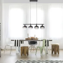 Pendelleuchte Glas Metall Rauchgrau Schwarz E14 L:68 cm