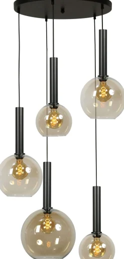 Pendelleuchte Glas Metall verstellbar E27 Schwarz Rauch