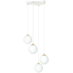 Pendelleuchte Glas Metall 4x E14 Weiß Gold verstellbar