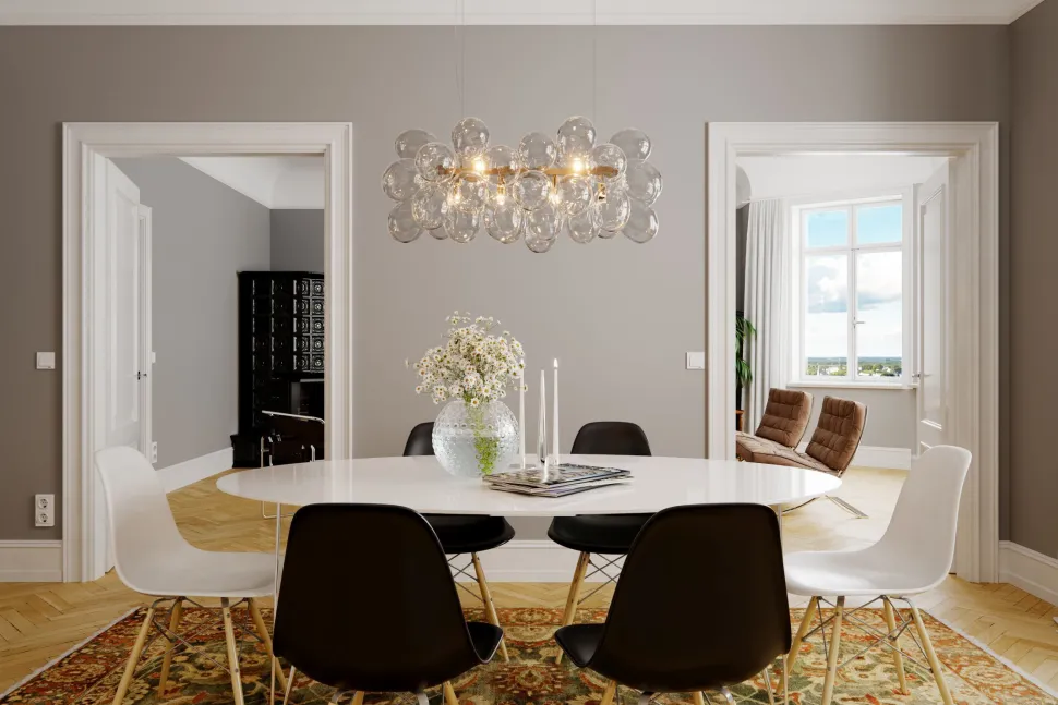 Pendelleuchte Glas Metall L: 80 cm H: max. 120 cm in Gold