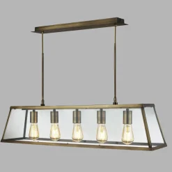 Pendelleuchte Glas Metall B: 90 cm in Messing antik 5x E27