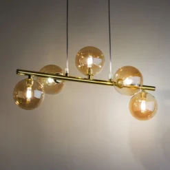 Pendelleuchte Glas Metall 63 cm breit 5-flammig