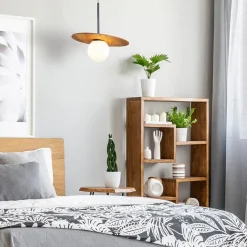 Pendelleuchte Glas Teakholzfurnier Ø 40 cm E27 Modern