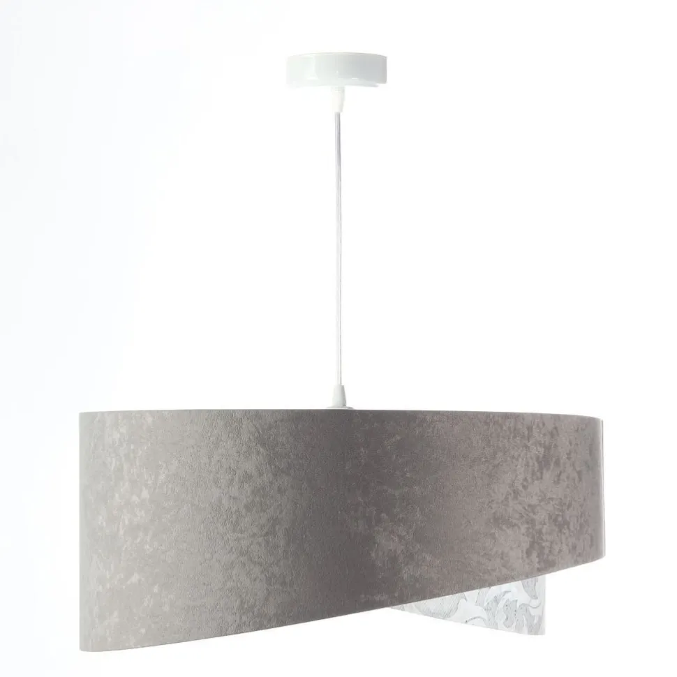 Pendelleuchte Grau Weiß Ø 50 cm Stoffschirm Velours Optik