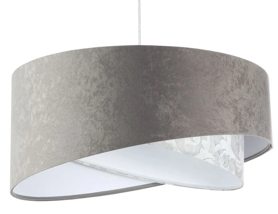 Pendelleuchte Grau Weiß Ø 50 cm Stoffschirm Velours Optik