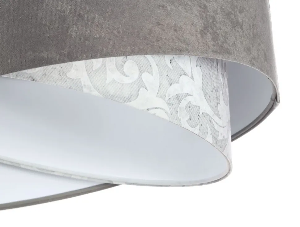 Pendelleuchte Grau Weiß Ø 50 cm Stoffschirm Velours Optik