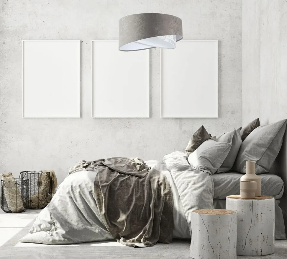 Pendelleuchte Grau Weiß Ø 50 cm Stoffschirm Velours Optik