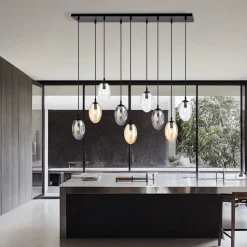 Pendelleuchte groß Rauchglas 100 cm lang 9x E14 CARLU