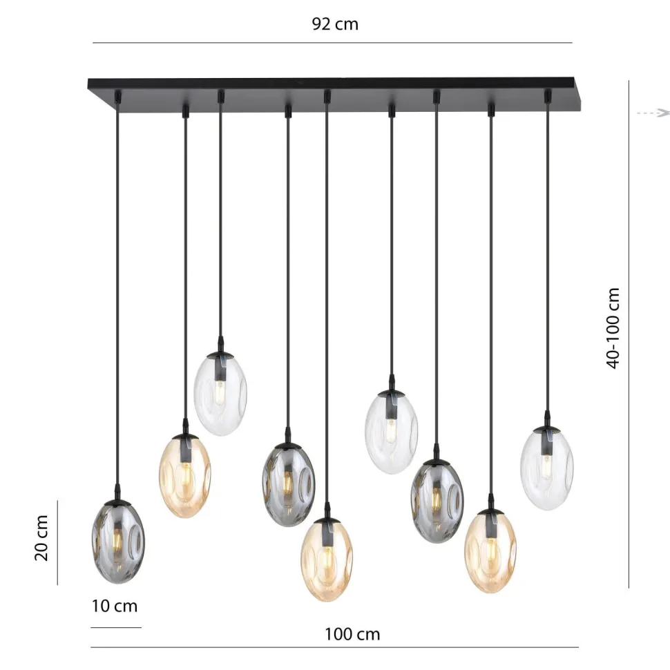 Pendelleuchte groß Rauchglas 100 cm lang 9x E14 CARLU
