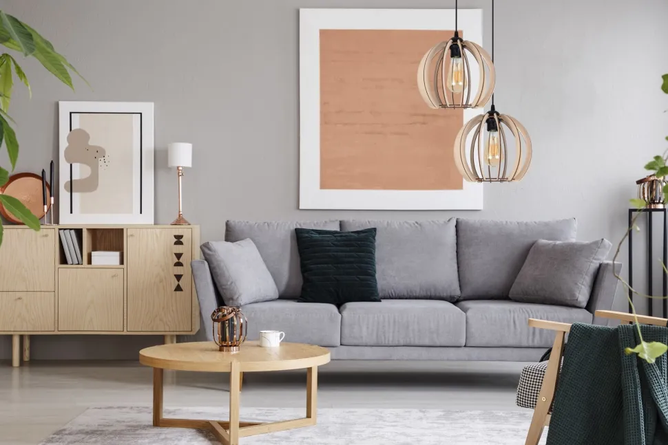 Pendelleuchte Holz Metall Schwarz Kugel E27 2-flammig