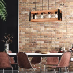 Pendelleuchte Holz Metall verstellbar 4-flammig E27 Rustikal