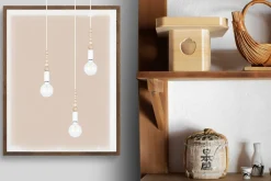 Pendelleuchte Holz Metall Weiß E27 Ø30 cm rund 3-flmg