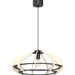 Pendelleuchte Holz Metall Schwarz Natur hell E27 Ø58 cm