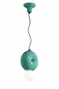 Pendelleuchte Keramik E27 H: max. 119 cm Türkis rund