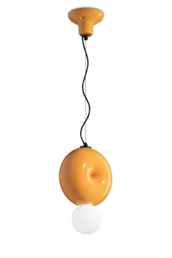 Pendelleuchte Keramik E27 H: max. 119 cm Gelb rund