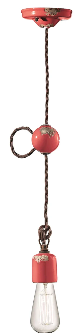 Pendelleuchte Keramik H: max. 120 cm Rot Shabby Antik