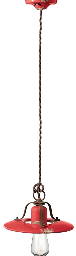 Pendelleuchte Keramik Metall E27 Ø 25 cm Rot Industrial