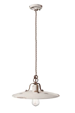 Pendelleuchte Keramik Metall E27 rund D: 40 cm Vintage