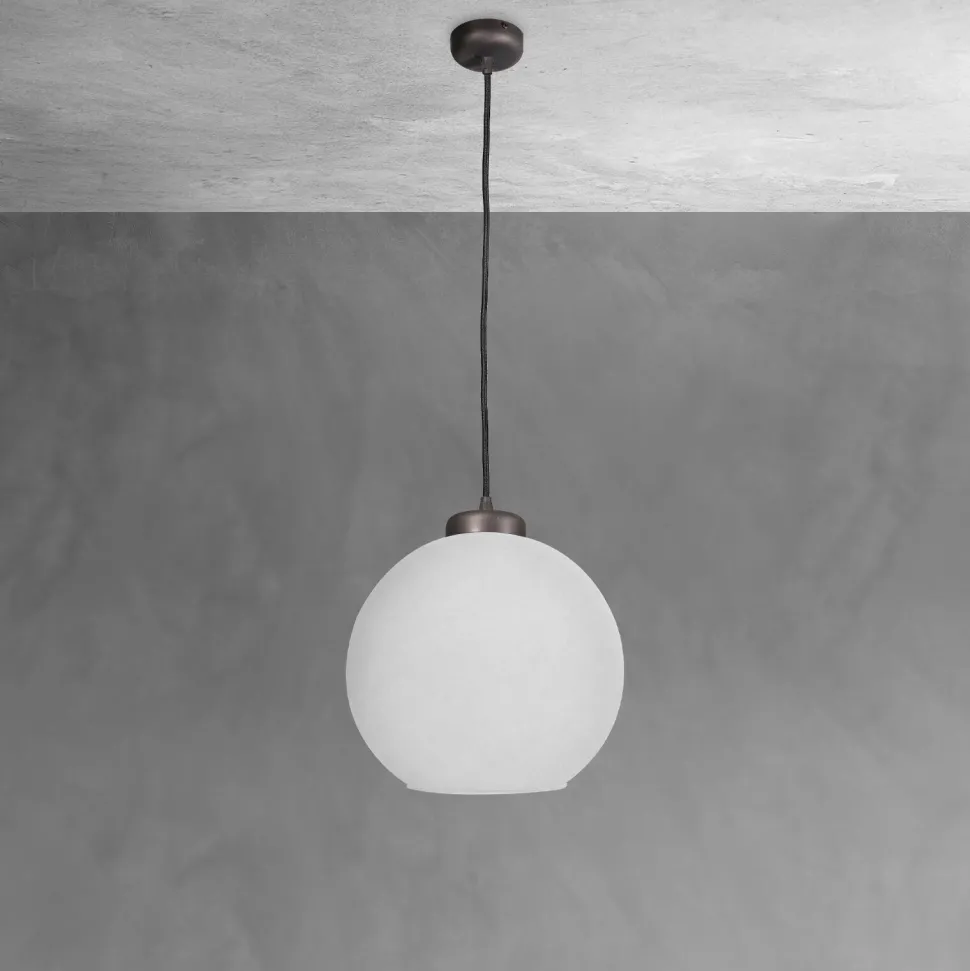 Pendelleuchte Kugel Ø 24 cm Messing Glas E27 in Bronze Weiß